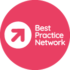 Best Practice Network logo in a pink circle