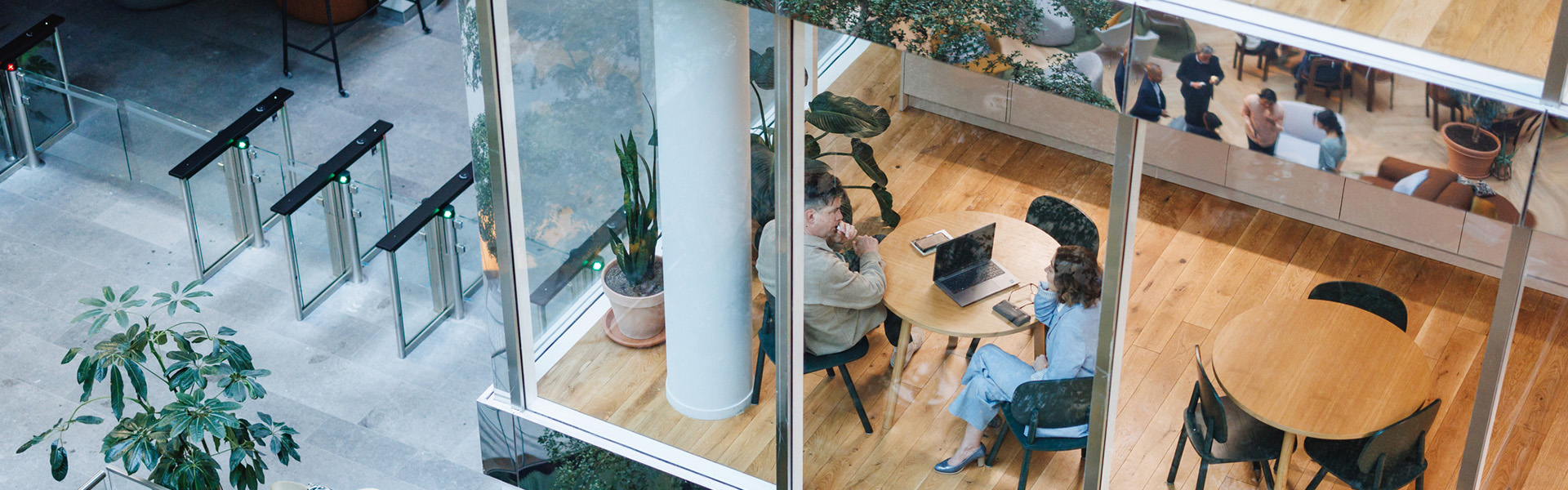 A photo of an office environment from above