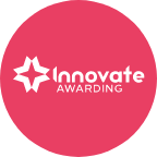 Pink circle with the innovate logo inside.