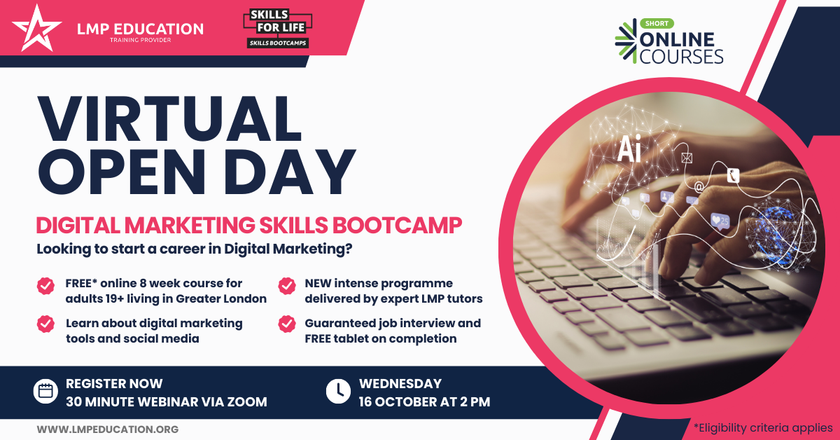 Virtual open day Wednesday 16th October at 2pm 30 minute webinar via zoom register now