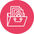 Pink circle with a folder with documents coming out of it in the middle