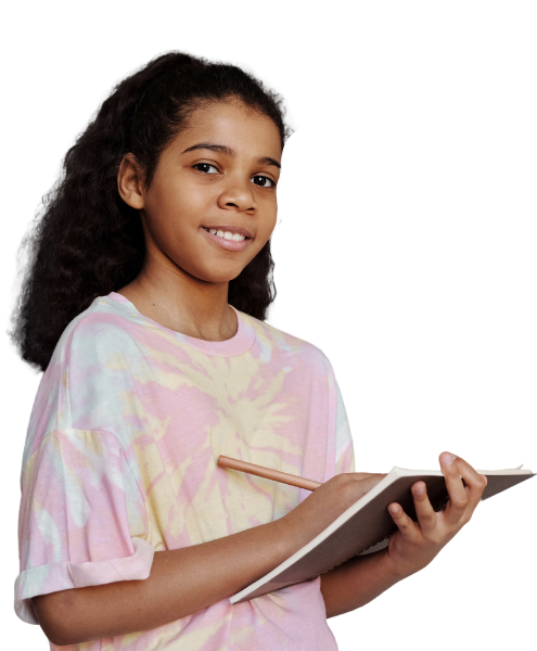 Teenage girl writing in a notebook